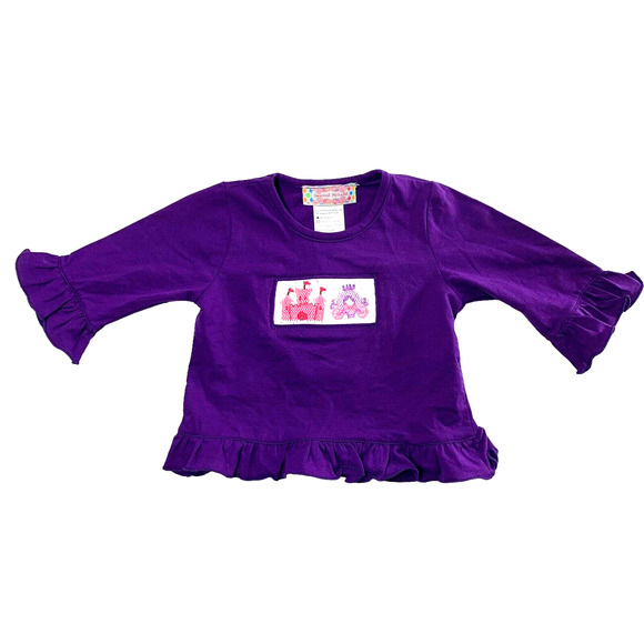 Smocked PolkaDot Top Girls 6 Months Embroidered Smock Purple‎ Ruffle Blouse - Picture 1 of 8